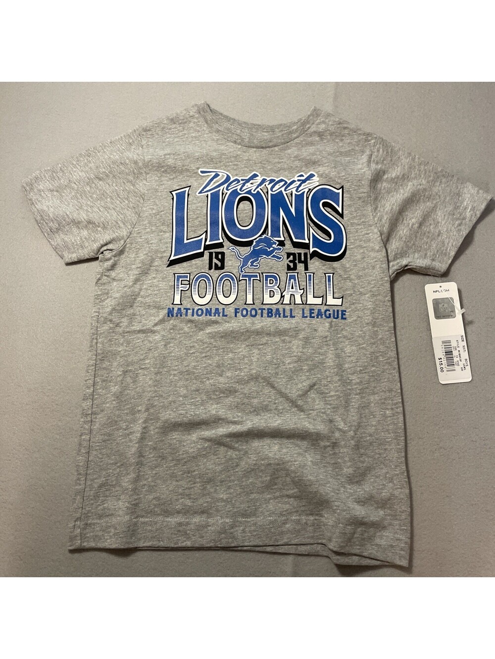 2 - Pack! Detroit Lions NFL  Boys Gray Graphic Tee Shirt Size Small (6/7)